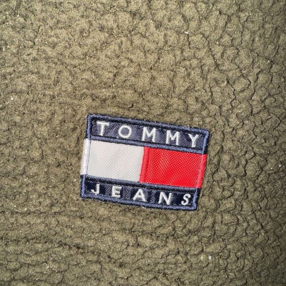 Y2K Tommy Hilfiger Women’s Military Green Cropped Fleece Sweater Size Large - Picture 3 of 5